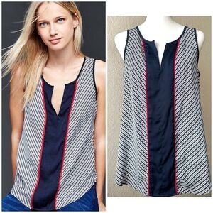 GAP Navy Mixed Stripe Sleeveless Tank Top with Red Trim – Size Small